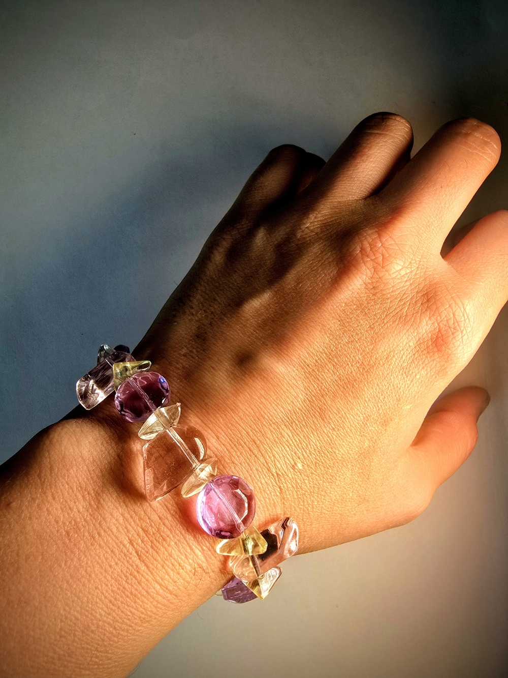 Crystal Bead Stretch Bracelet - Purple and Clear -